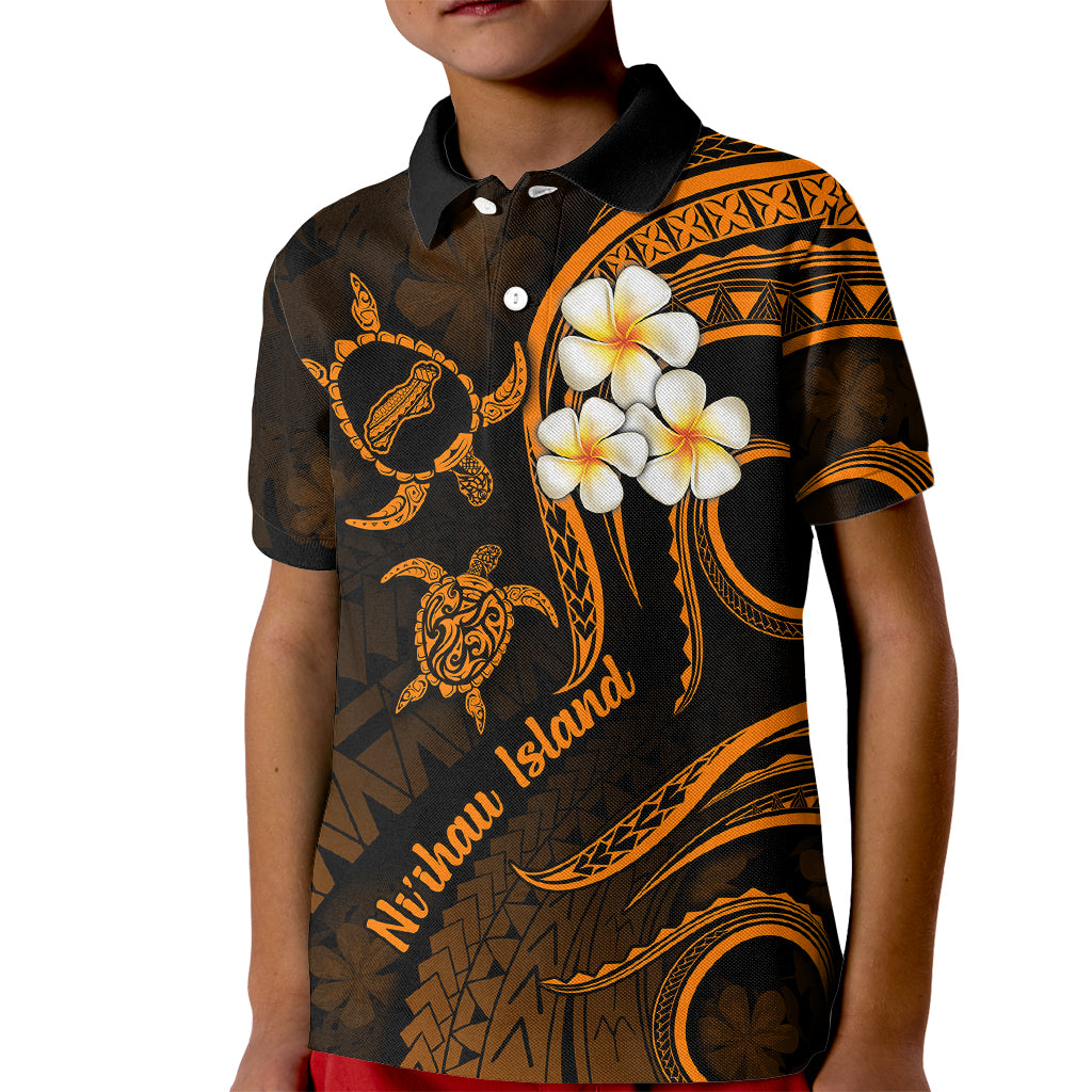 Hawaii Kid Polo Shirt Niihau Islands Polynesian Sunset Plumeria Gold Vibe LT9 Kid Gold - Polynesian Pride