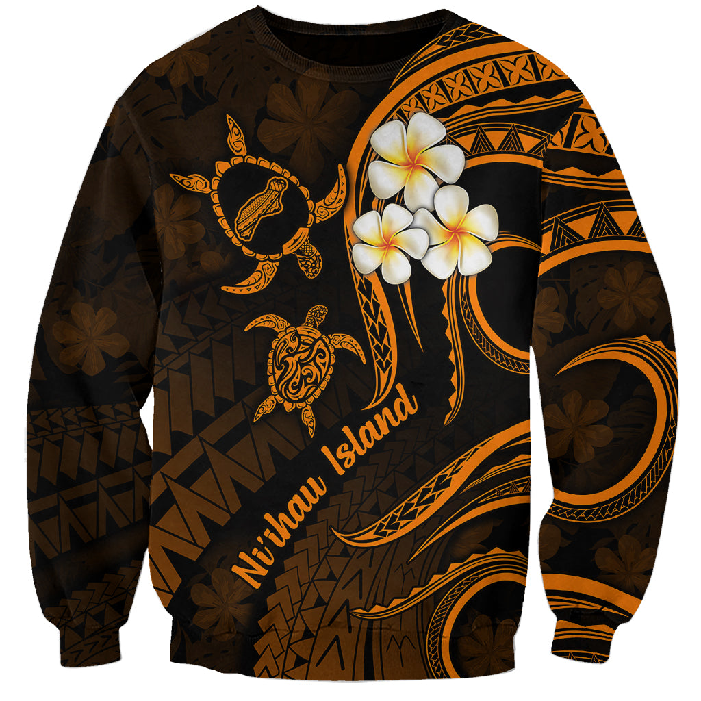 Hawaii Sweatshirt Niihau Islands Polynesian Sunset Plumeria Gold Vibe LT9 Unisex Gold - Polynesian Pride