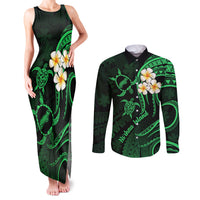 Hawaii Couples Matching Tank Maxi Dress and Long Sleeve Button Shirts Niihau Islands Polynesian Sunset Plumeria Green Vibe LT9 Green - Polynesian Pride