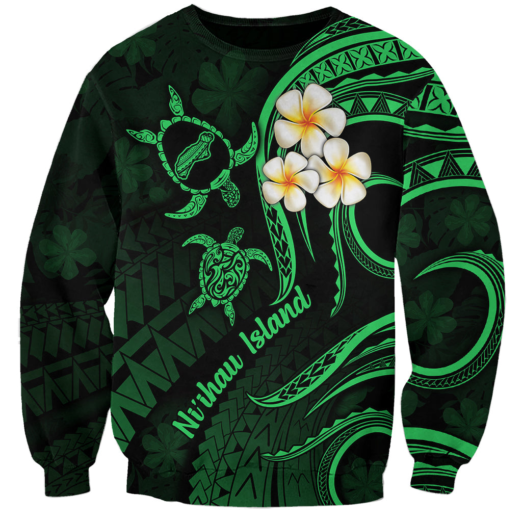 Hawaii Sweatshirt Niihau Islands Polynesian Sunset Plumeria Green Vibe LT9 Unisex Green - Polynesian Pride
