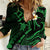 Hawaii Women Casual Shirt Niihau Islands Polynesian Sunset Plumeria Green Vibe LT9 Female Green - Polynesian Pride