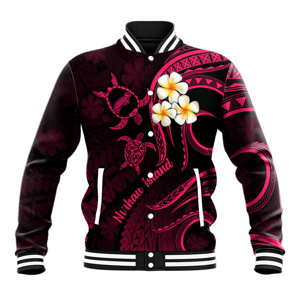 Hawaii Baseball Jacket Niihau Islands Polynesian Sunset Plumeria Pink Vibe LT9 Unisex Pink - Polynesian Pride