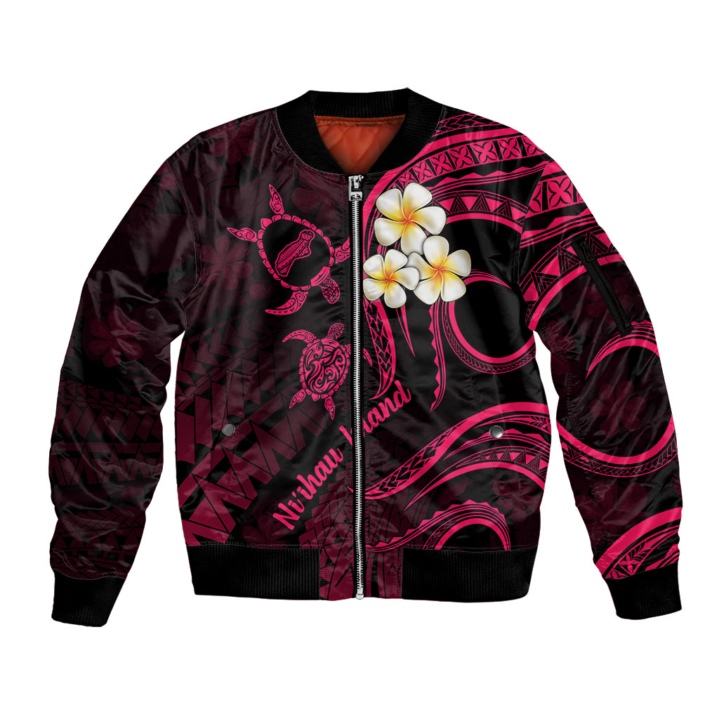 Hawaii Sleeve Zip Bomber Jacket Niihau Islands Polynesian Sunset Plumeria Pink Vibe LT9 Unisex Pink - Polynesian Pride