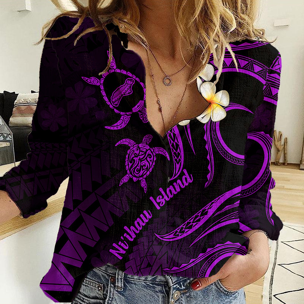 Polynesian Hawaii Women Casual Shirt Niihau Islands with Pacific Plumeria Purple Vibe LT9 Female Purple - Polynesian Pride