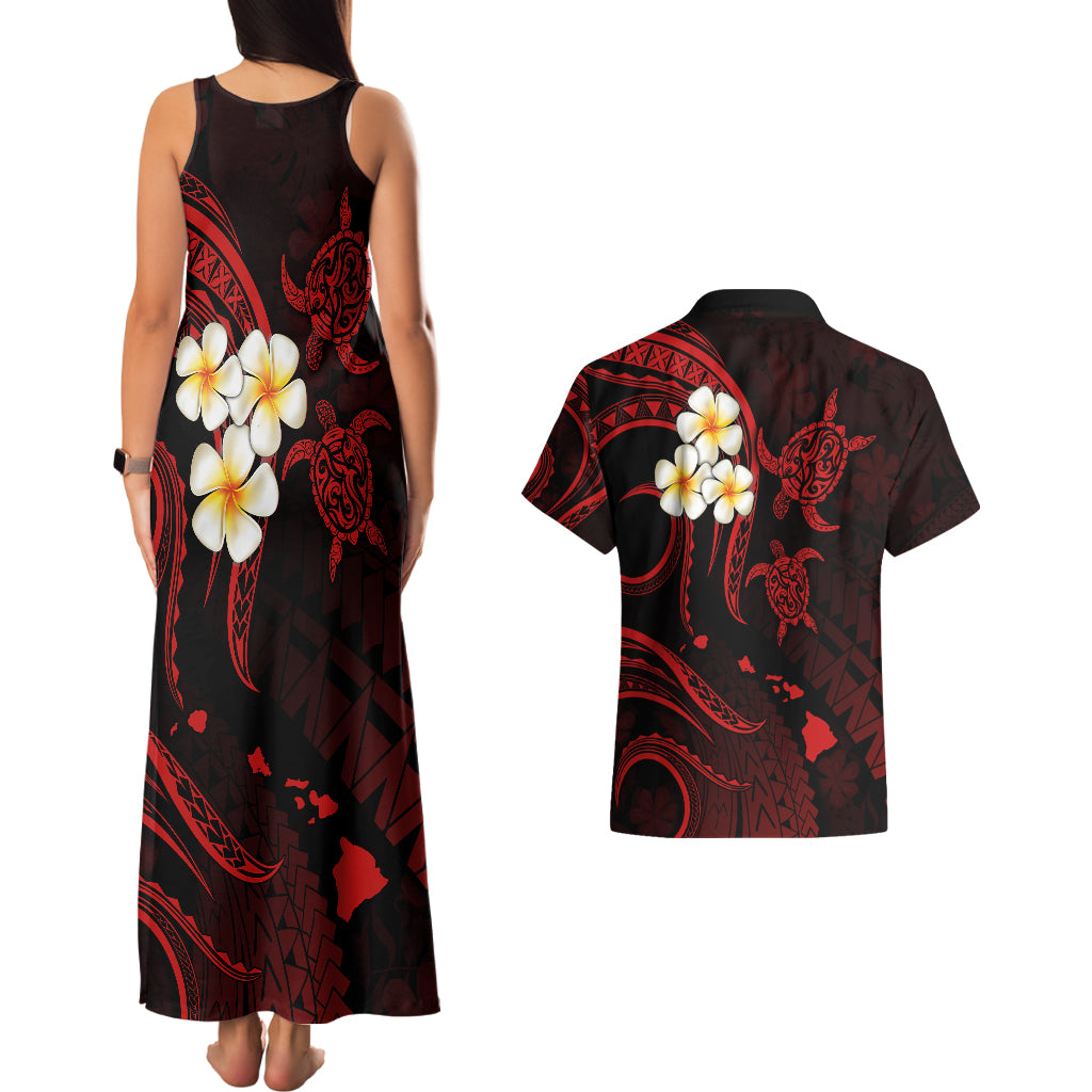 Polynesian Hawaii Couples Matching Tank Maxi Dress And Hawaiian Shirt Niihau Islands with Pacific Plumeria Red Vibe LT9 - Polynesian Pride