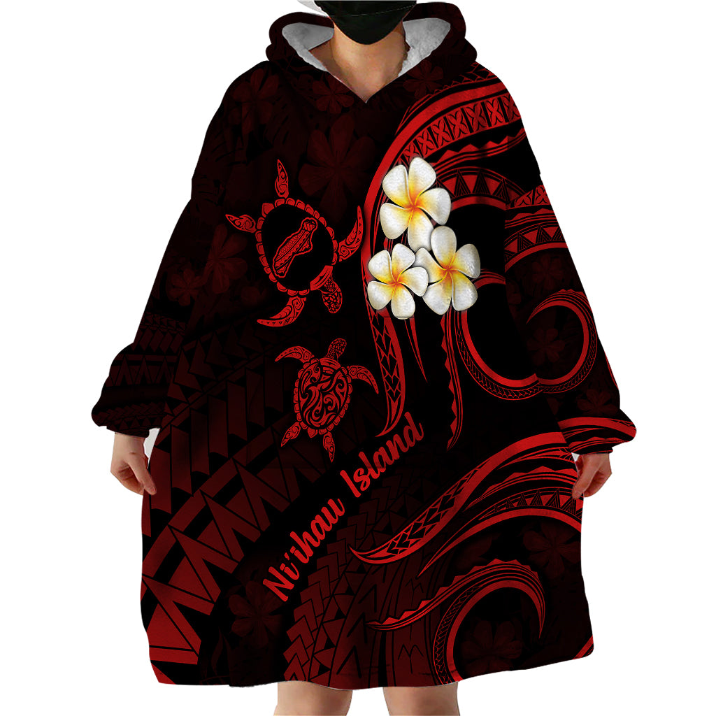 Polynesian Hawaii Wearable Blanket Hoodie Niihau Islands with Pacific Plumeria Red Vibe LT9 - Polynesian Pride