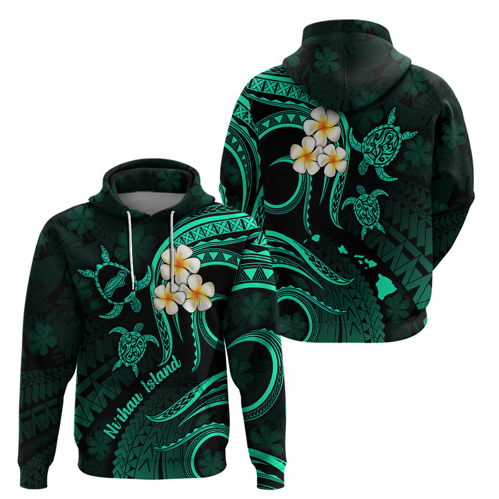 Polynesian Hawaii Hoodie Niihau Islands with Pacific Plumeria Turquoise Vibe LT9 - Polynesian Pride