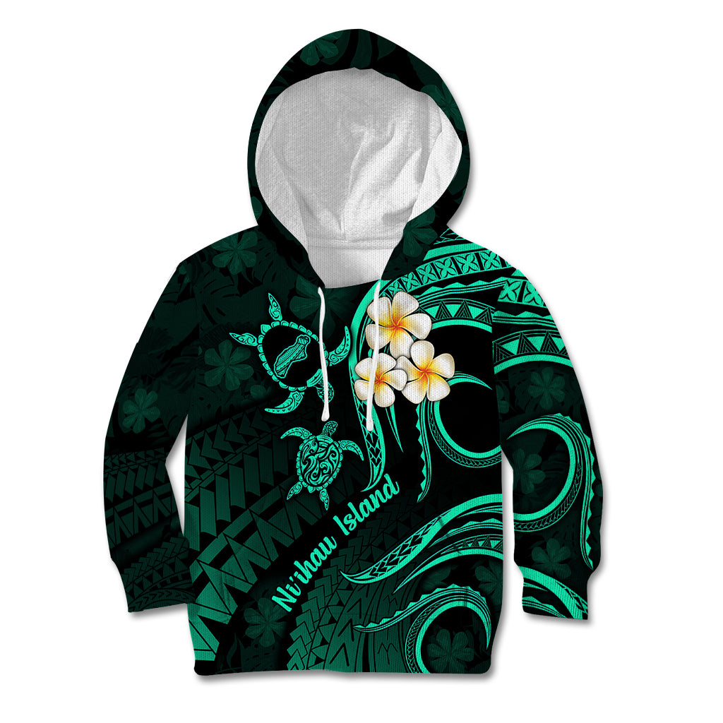 Polynesian Hawaii Kid Hoodie Niihau Islands with Pacific Plumeria Turquoise Vibe LT9 Hoodie Turquoise - Polynesian Pride