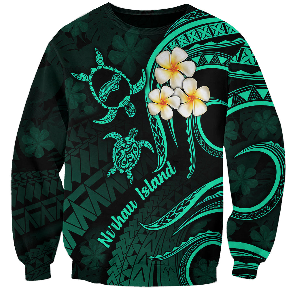 Polynesian Hawaii Sweatshirt Niihau Islands with Pacific Plumeria Turquoise Vibe LT9 Unisex Turquoise - Polynesian Pride