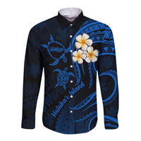 Hawaii Long Sleeve Button Shirt Molokai Islands Polynesian Sunset Plumeria Blue Vibe LT9 Unisex Blue - Polynesian Pride