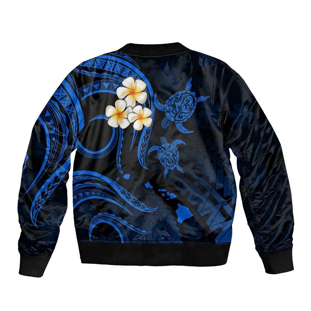 Hawaii Sleeve Zip Bomber Jacket Molokai Islands Polynesian Sunset Plumeria Blue Vibe LT9 - Polynesian Pride