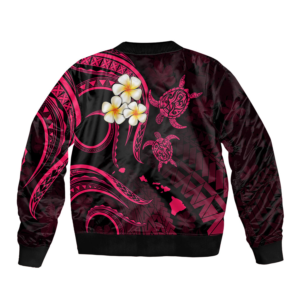 Hawaii Sleeve Zip Bomber Jacket Molokai Islands Polynesian Sunset Plumeria Pink Vibe LT9 - Polynesian Pride