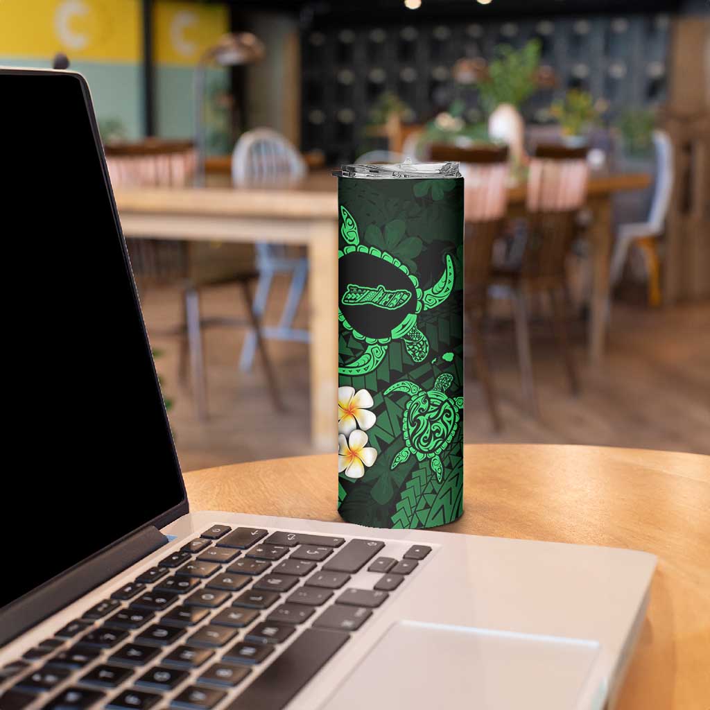 Hawaii Molokaʻi Islands Pacific Plumeria Skinny Tumbler Green Polynesian Tattoo