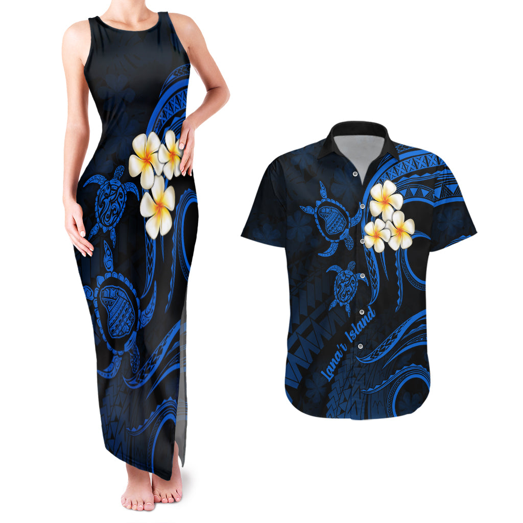 Hawaii Couples Matching Tank Maxi Dress And Hawaiian Shirt Lanai Islands Polynesian Sunset Plumeria Blue Vibe LT9 Blue - Polynesian Pride