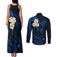 Hawaii Couples Matching Tank Maxi Dress and Long Sleeve Button Shirts Lanai Islands Polynesian Sunset Plumeria Blue Vibe LT9 - Polynesian Pride