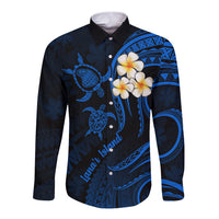 Hawaii Long Sleeve Button Shirt Lanai Islands Polynesian Sunset Plumeria Blue Vibe LT9 Unisex Blue - Polynesian Pride