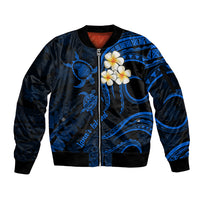 Hawaii Sleeve Zip Bomber Jacket Lanai Islands Polynesian Sunset Plumeria Blue Vibe LT9 Unisex Blue - Polynesian Pride