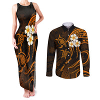 Hawaii Couples Matching Tank Maxi Dress and Long Sleeve Button Shirts Lanai Islands Polynesian Sunset Plumeria Gold Vibe LT9 Gold - Polynesian Pride