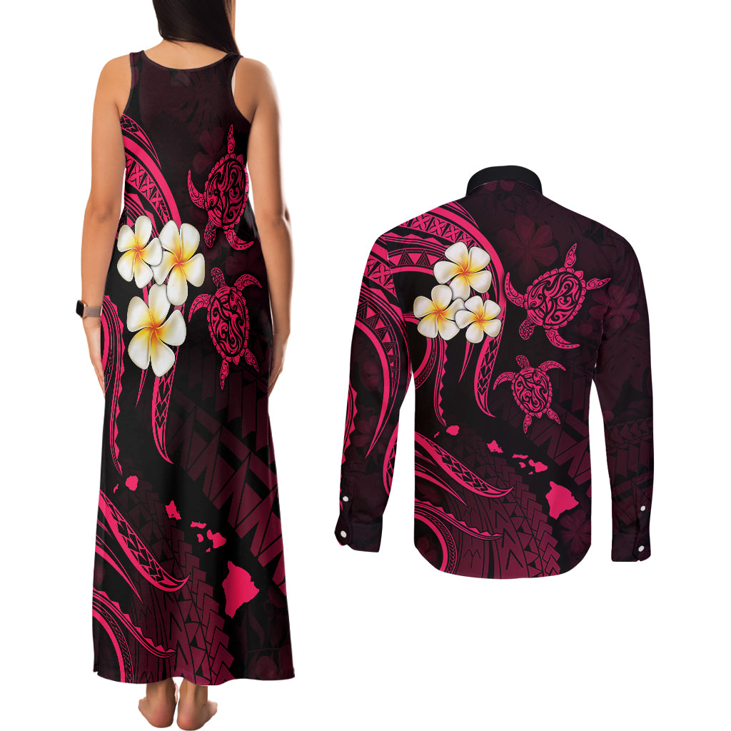 Hawaii Couples Matching Tank Maxi Dress and Long Sleeve Button Shirts Lanai Islands Polynesian Sunset Plumeria Pink Vibe LT9 - Polynesian Pride