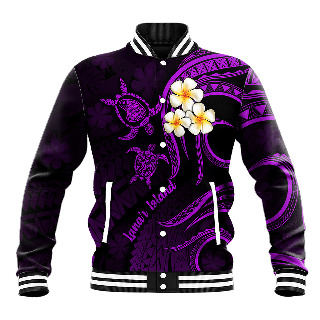 Polynesian Hawaii Baseball Jacket Lanai Islands with Pacific Plumeria Purple Vibe LT9 Unisex Purple - Polynesian Pride