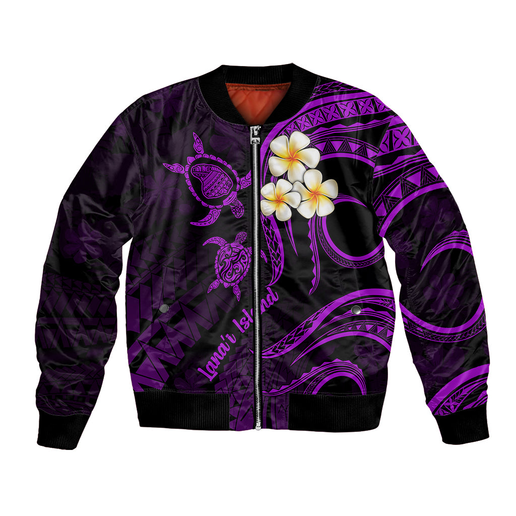 Polynesian Hawaii Bomber Jacket Lanai Islands with Pacific Plumeria Purple Vibe LT9 Unisex Purple - Polynesian Pride