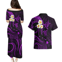 Polynesian Hawaii Couples Puletasi Dress and Hawaiian Shirt Lanai Islands with Pacific Plumeria Purple Vibe LT9 - Polynesian Pride