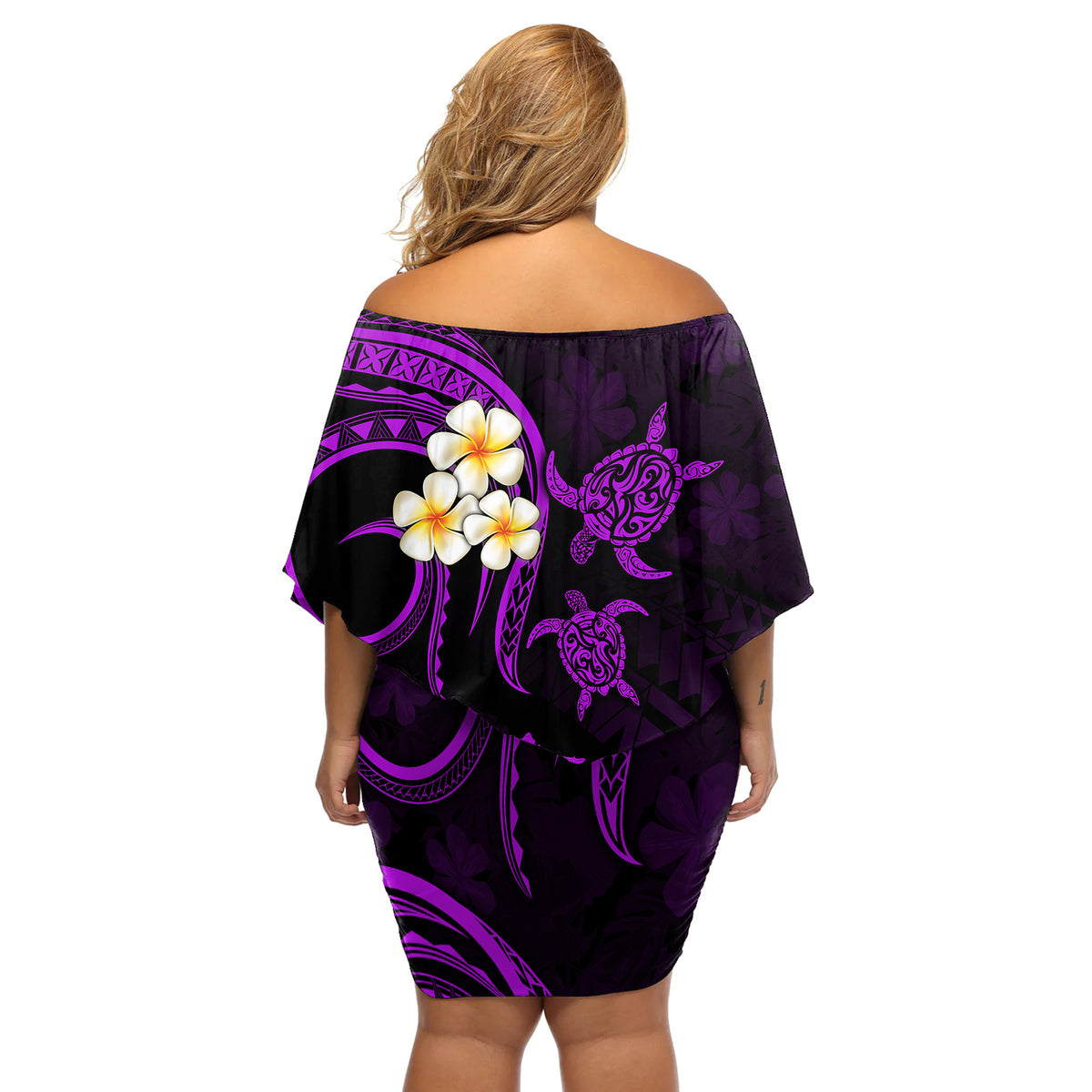 Polynesian Hawaii Off Shoulder Short Dress Lanai Islands with Pacific Plumeria Purple Vibe LT9 - Polynesian Pride