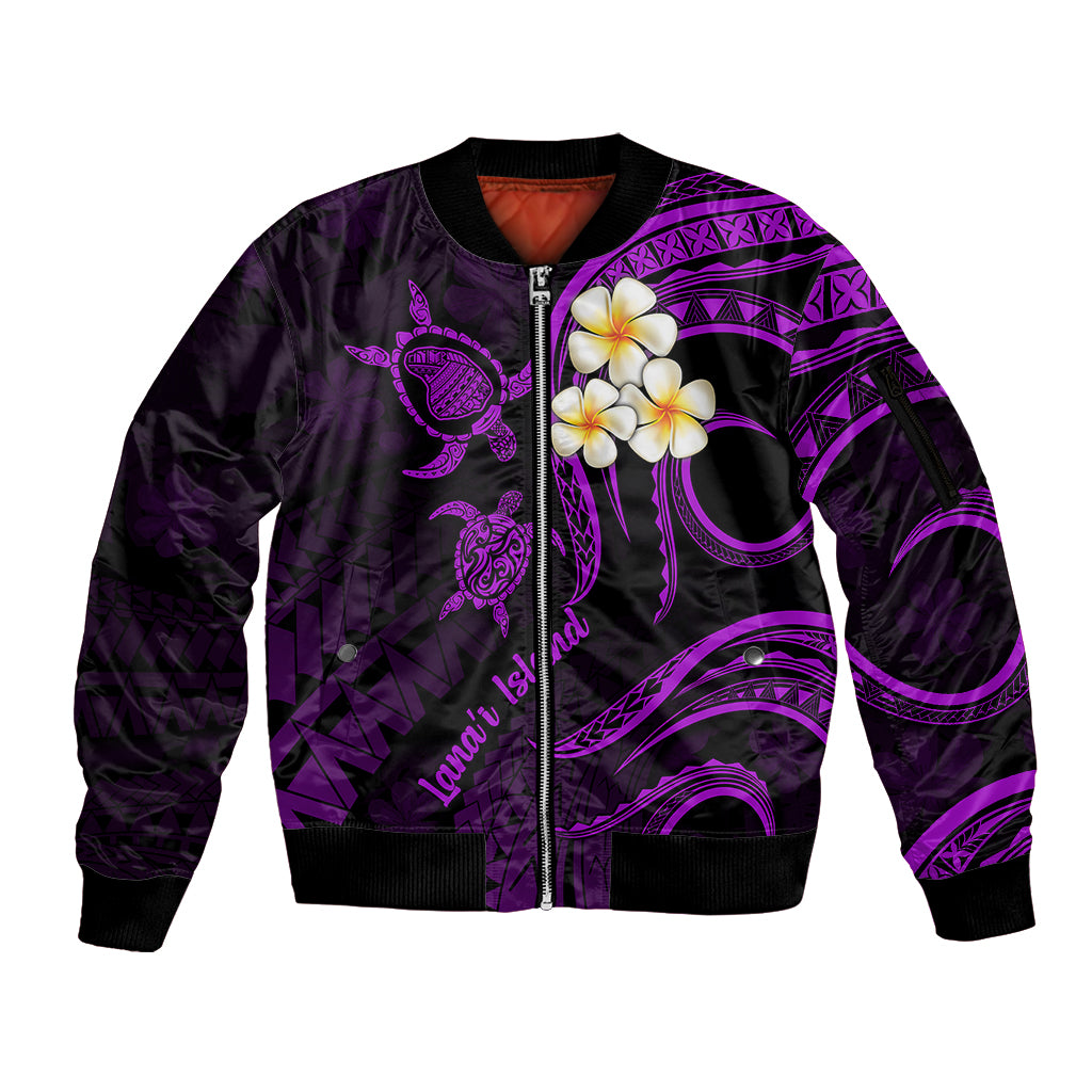 Polynesian Hawaii Sleeve Zip Bomber Jacket Lanai Islands with Pacific Plumeria Purple Vibe LT9 Unisex Purple - Polynesian Pride