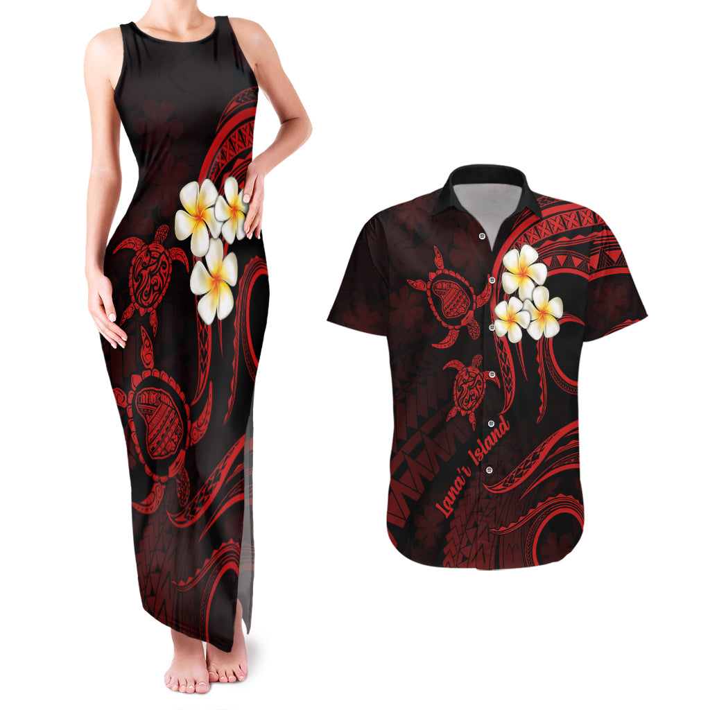 Polynesian Hawaii Couples Matching Tank Maxi Dress And Hawaiian Shirt Lanai Islands with Pacific Plumeria Red Vibe LT9 Red - Polynesian Pride