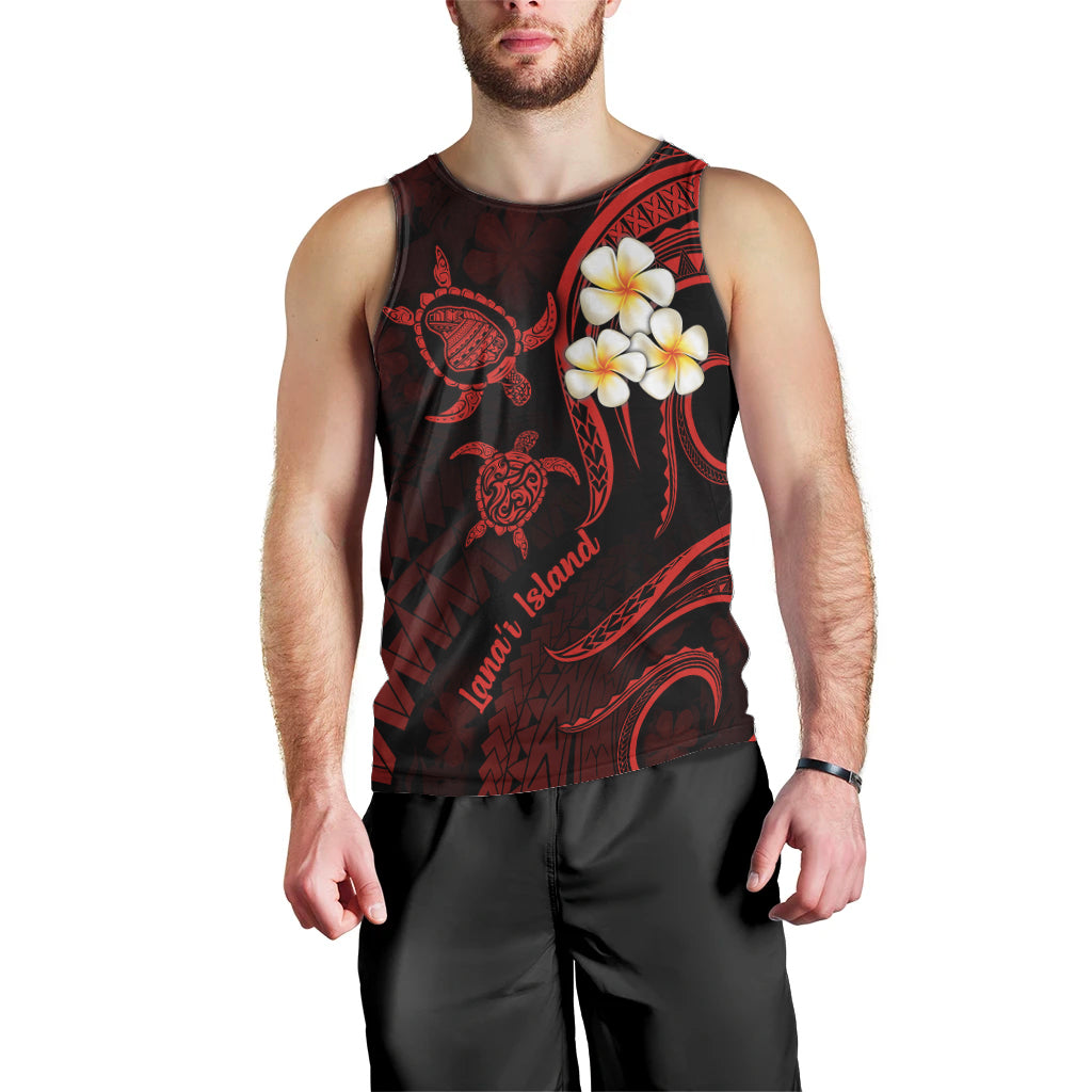 Polynesian Hawaii Men Tank Top Lanai Islands with Pacific Plumeria Red Vibe LT9 - Polynesian Pride