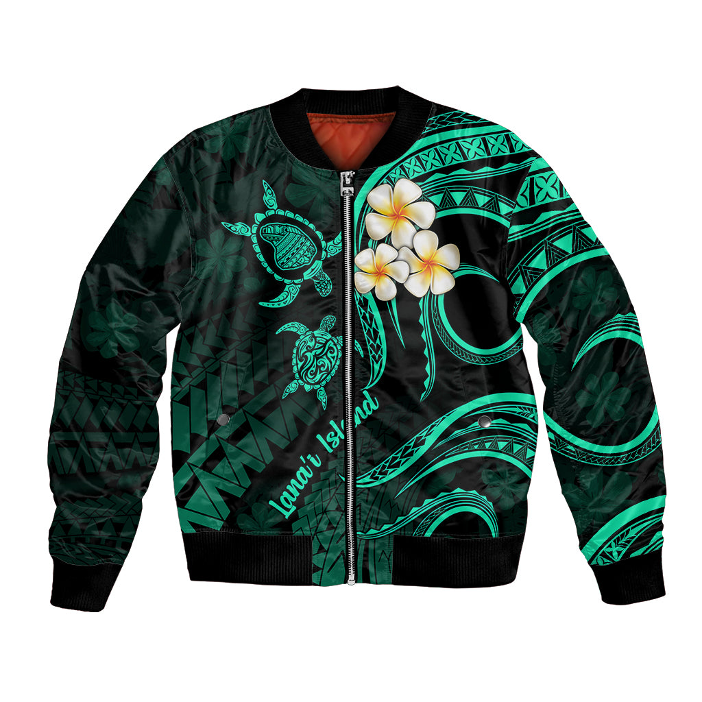 Polynesian Hawaii Bomber Jacket Lanai Islands with Pacific Plumeria Turquoise Vibe LT9 Unisex Turquoise - Polynesian Pride