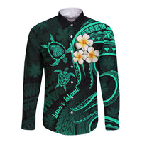 Polynesian Hawaii Long Sleeve Button Shirt Lanai Islands with Pacific Plumeria Turquoise Vibe LT9 Unisex Turquoise - Polynesian Pride