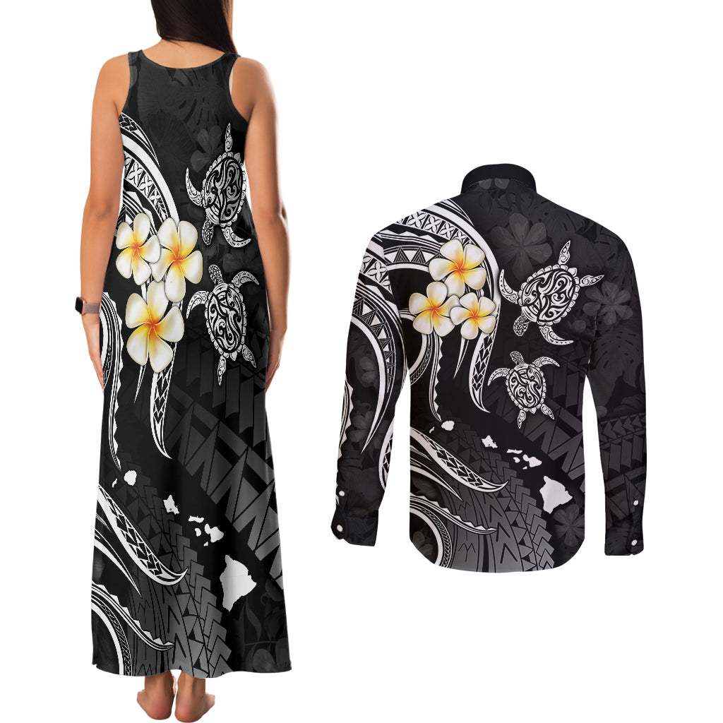 Polynesian Hawaii Couples Matching Tank Maxi Dress and Long Sleeve Button Shirts Lanai Islands with Pacific Plumeria White Vibe LT9 - Polynesian Pride