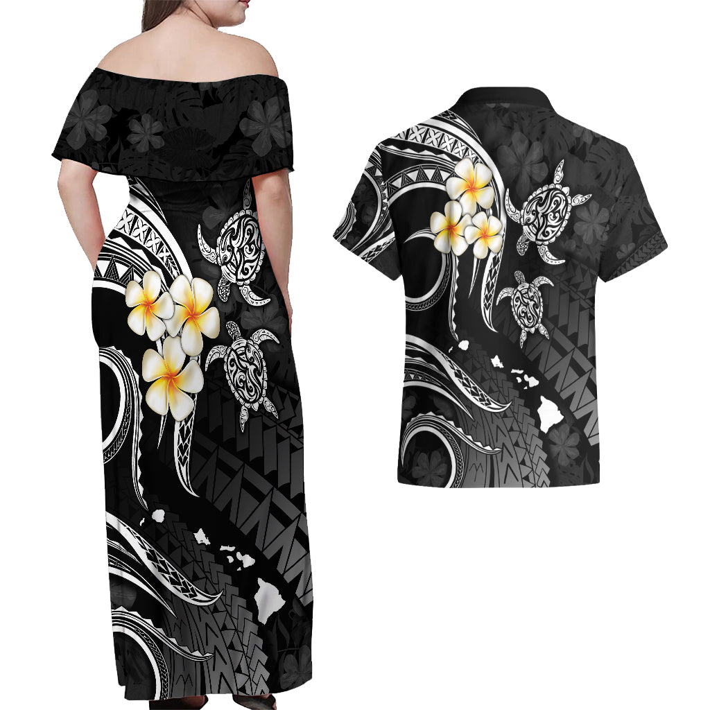 Polynesian Hawaii Couples Off Shoulder Maxi Dress and Hawaiian Shirt Lanai Islands with Pacific Plumeria White Vibe LT9 - Polynesian Pride