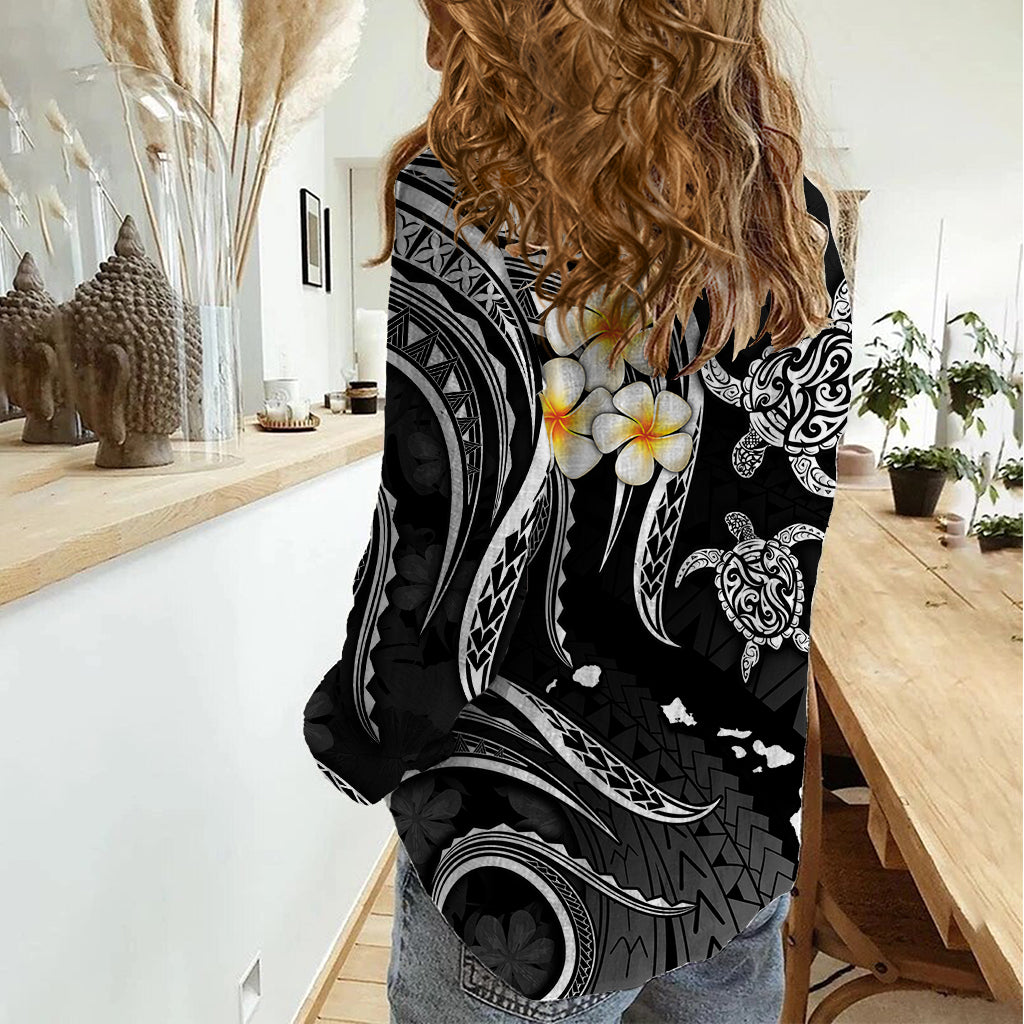 Polynesian Hawaii Women Casual Shirt Lanai Islands with Pacific Plumeria White Vibe LT9 - Polynesian Pride