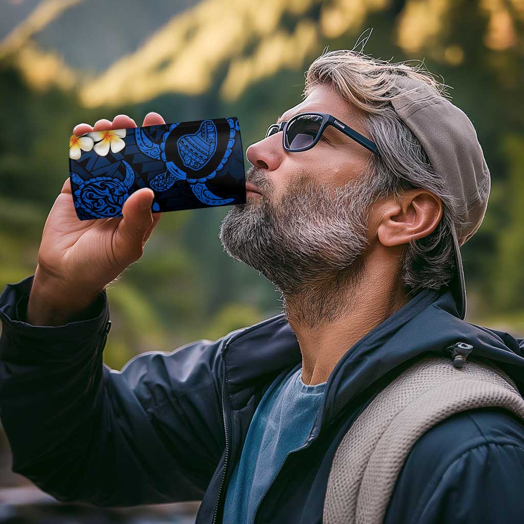 Hawaii Lanaʻi Islands Pacific Plumeria 4 in 1 Can Cooler Tumbler Blue Polynesian Tattoo