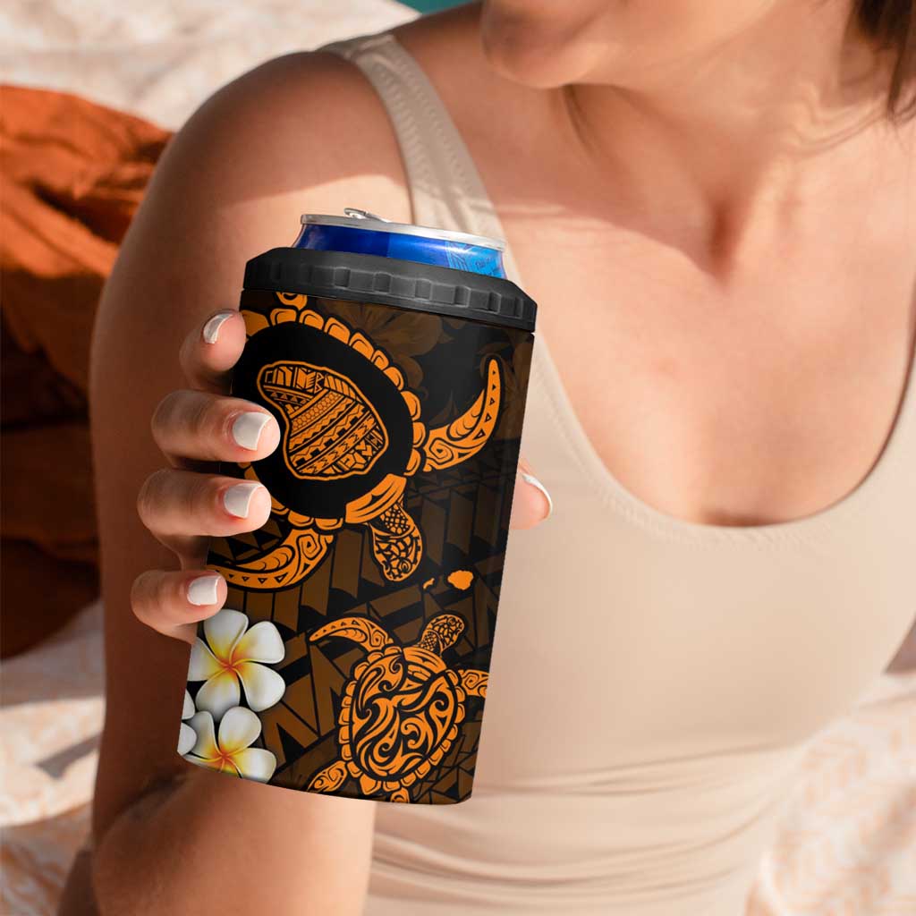 Hawaii Lanaʻi Islands Pacific Plumeria 4 in 1 Can Cooler Tumbler Gold Polynesian Tattoo