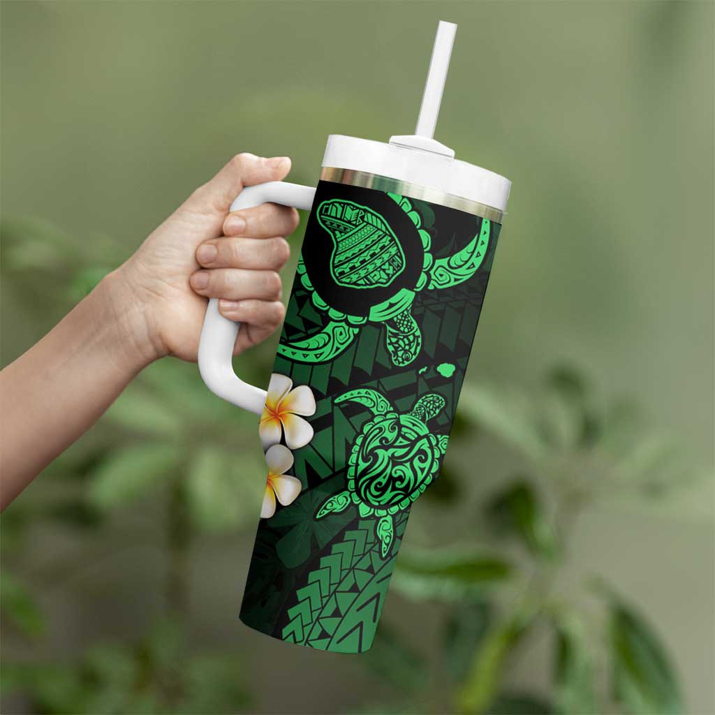 Hawaii Lanaʻi Islands Pacific Plumeria Tumbler With Handle Green Polynesian Tattoo