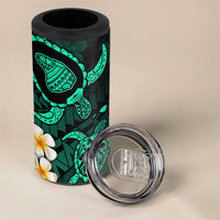 Hawaii Lanaʻi Islands Pacific Plumeria 4 in 1 Can Cooler Tumbler Turquoise Polynesian Tattoo