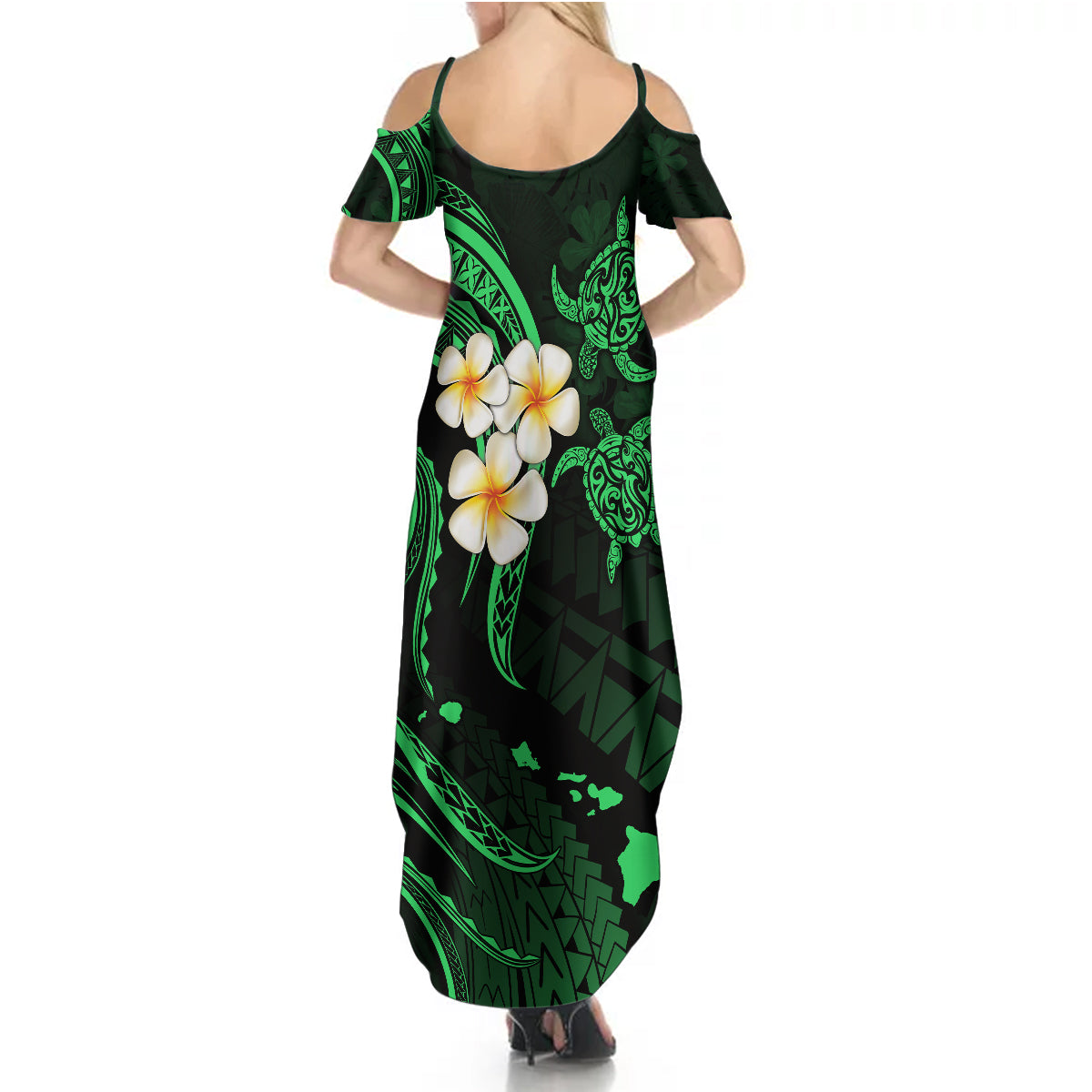 Hawaii Summer Maxi Dress Kauai Islands Polynesian Sunset Plumeria Green Vibe LT9 - Polynesian Pride