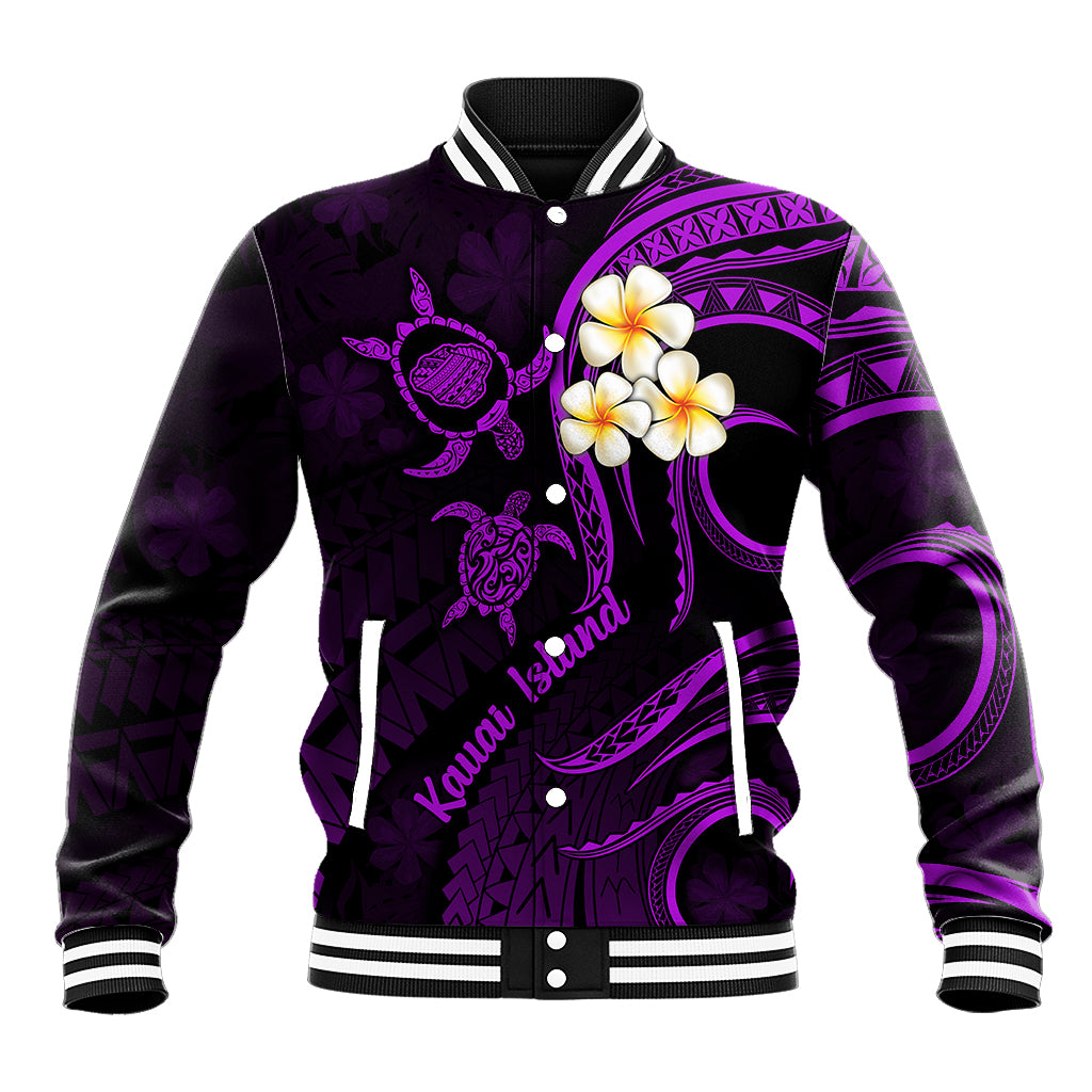 Polynesian Hawaii Baseball Jacket Kauai Islands with Pacific Plumeria Purple Vibe LT9 Unisex Purple - Polynesian Pride