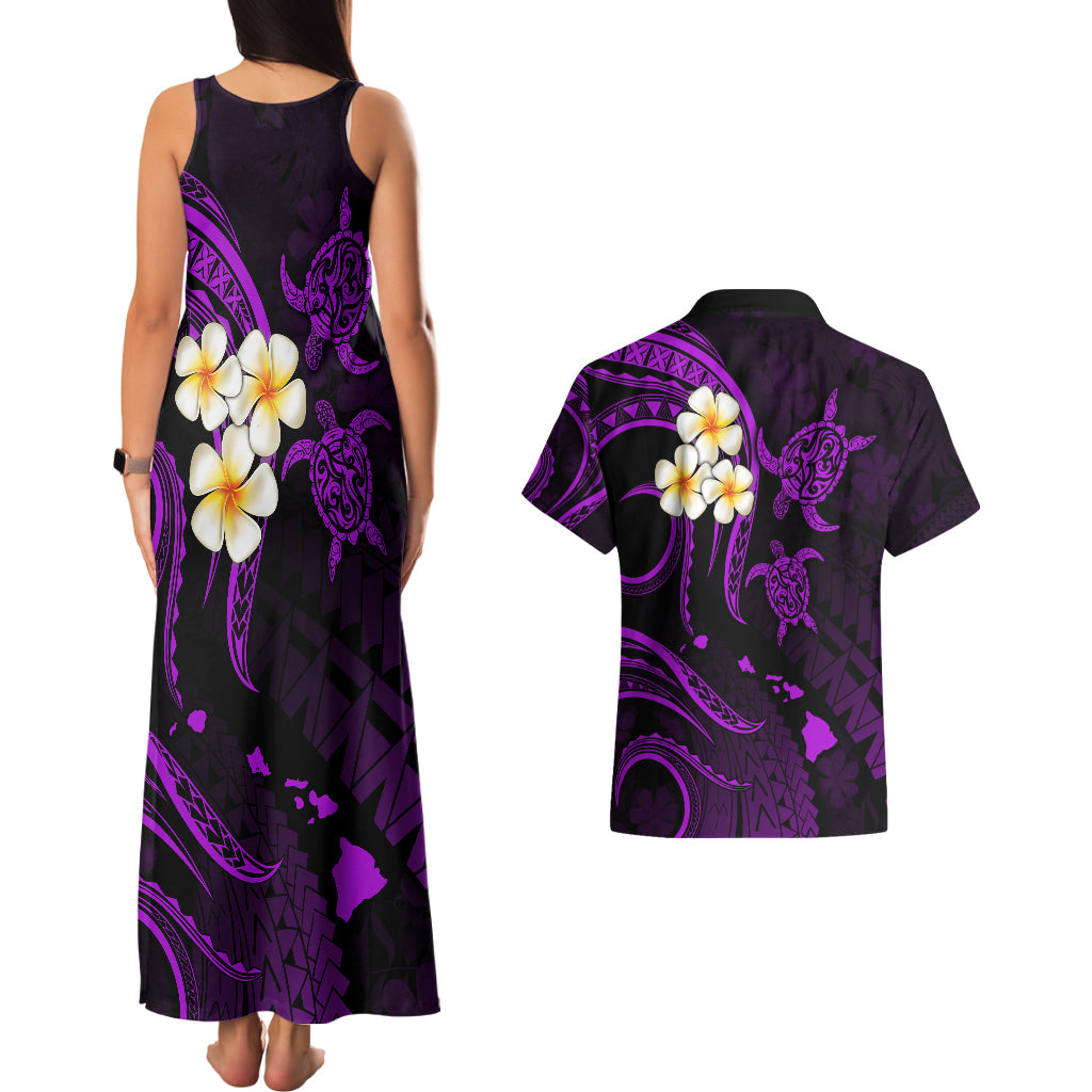 Polynesian Hawaii Couples Matching Tank Maxi Dress And Hawaiian Shirt Kauai Islands with Pacific Plumeria Purple Vibe LT9 - Polynesian Pride