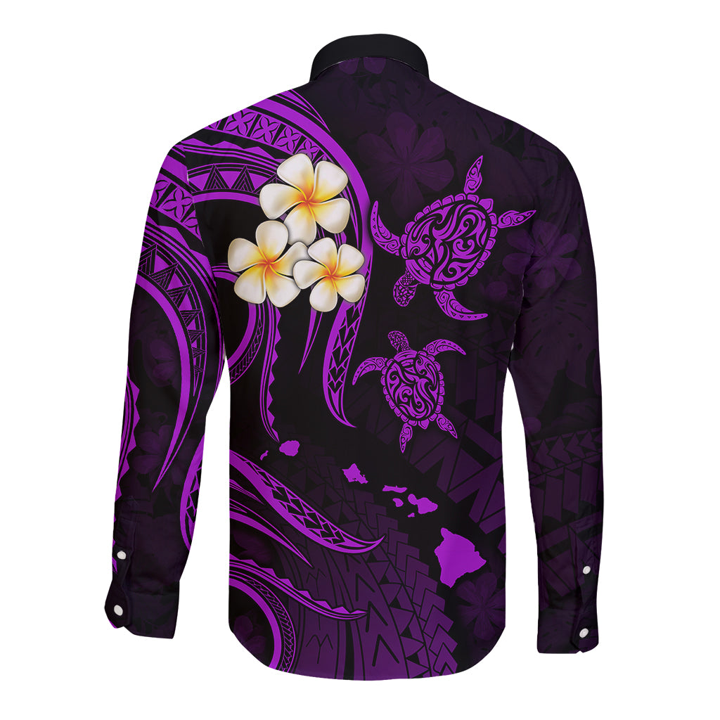 Polynesian Hawaii Long Sleeve Button Shirt Kauai Islands with Pacific Plumeria Purple Vibe LT9 - Polynesian Pride