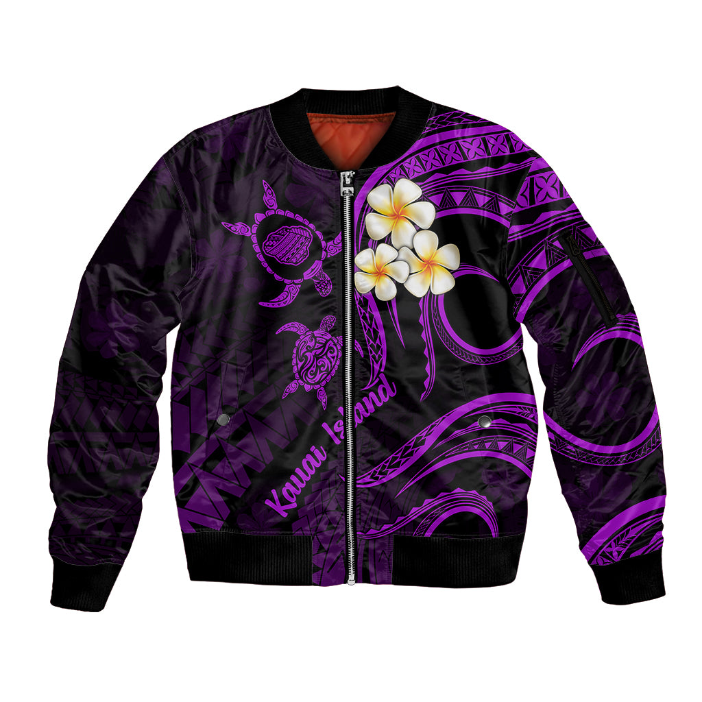 Polynesian Hawaii Sleeve Zip Bomber Jacket Kauai Islands with Pacific Plumeria Purple Vibe LT9 Unisex Purple - Polynesian Pride