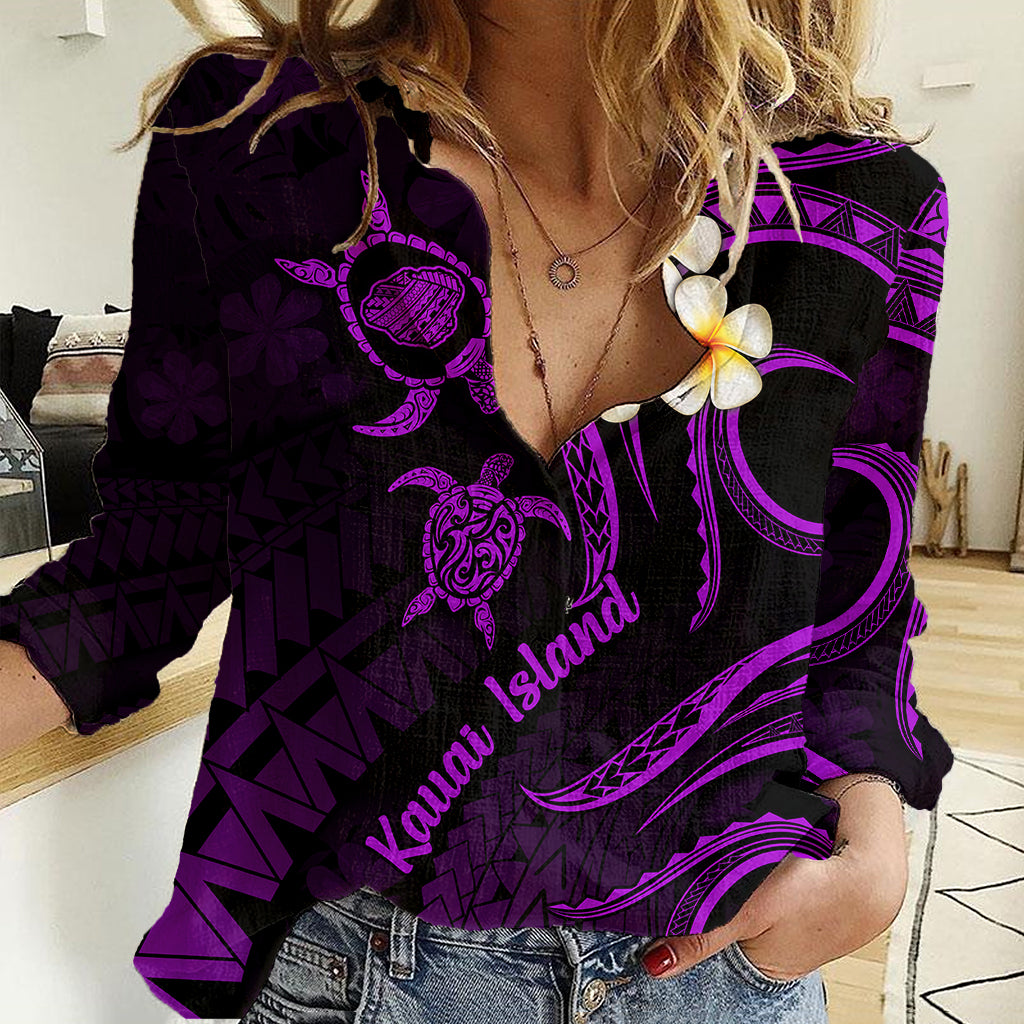 Polynesian Hawaii Women Casual Shirt Kauai Islands with Pacific Plumeria Purple Vibe LT9 Female Purple - Polynesian Pride