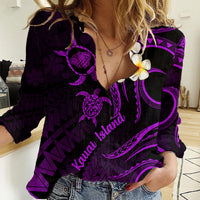 Polynesian Hawaii Women Casual Shirt Kauai Islands with Pacific Plumeria Purple Vibe LT9 Female Purple - Polynesian Pride