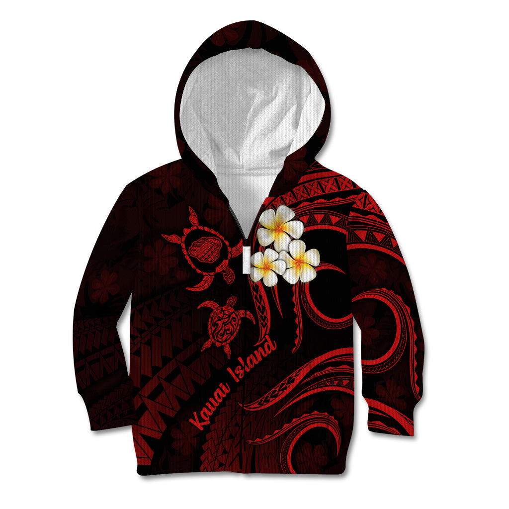 Polynesian Hawaii Kid Hoodie Kauai Islands with Pacific Plumeria Red Vibe LT9 Zip Hoodie Red - Polynesian Pride