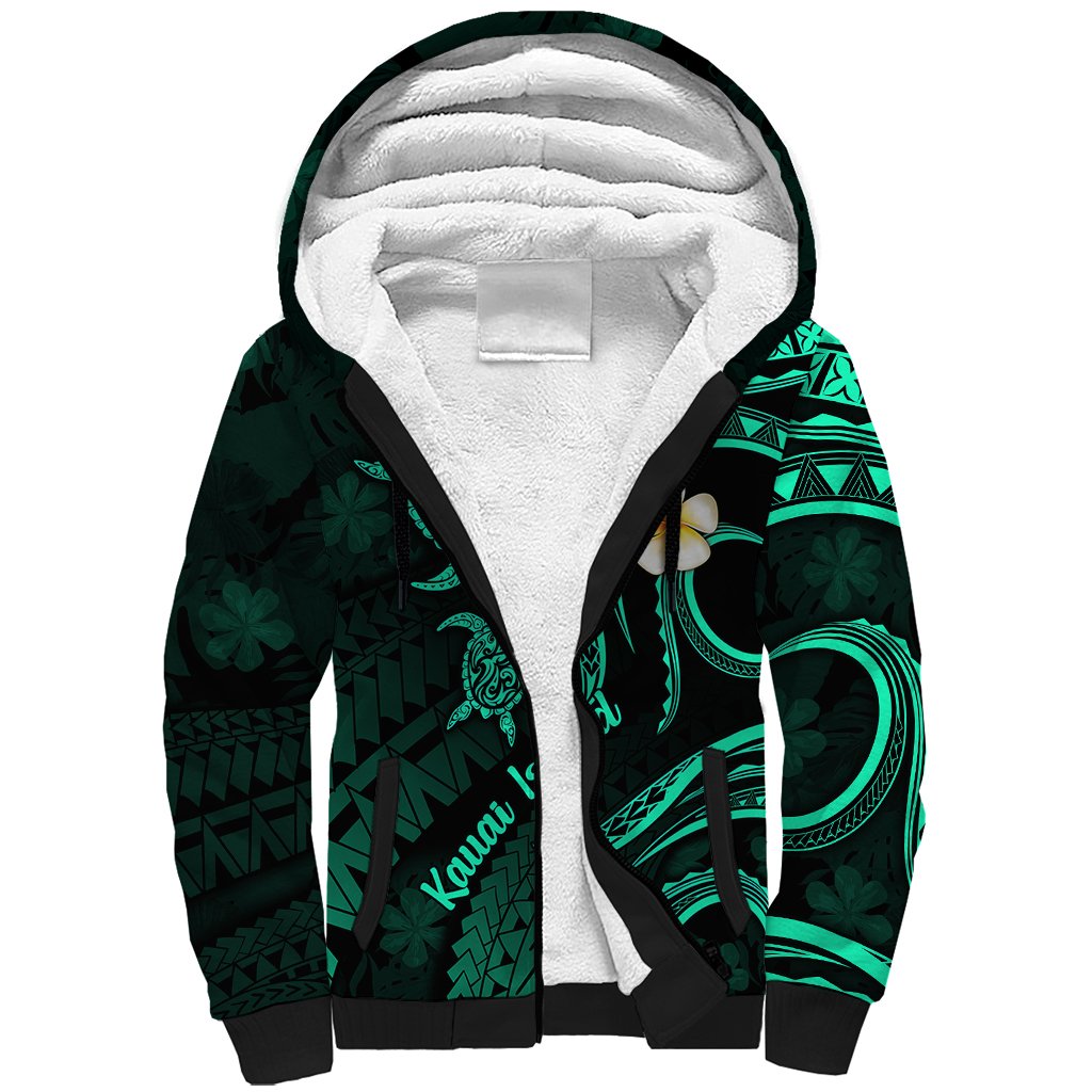 Polynesian Hawaii Sherpa Hoodie Kauai Islands with Pacific Plumeria Turquoise Vibe LT9 Unisex Turquoise - Polynesian Pride