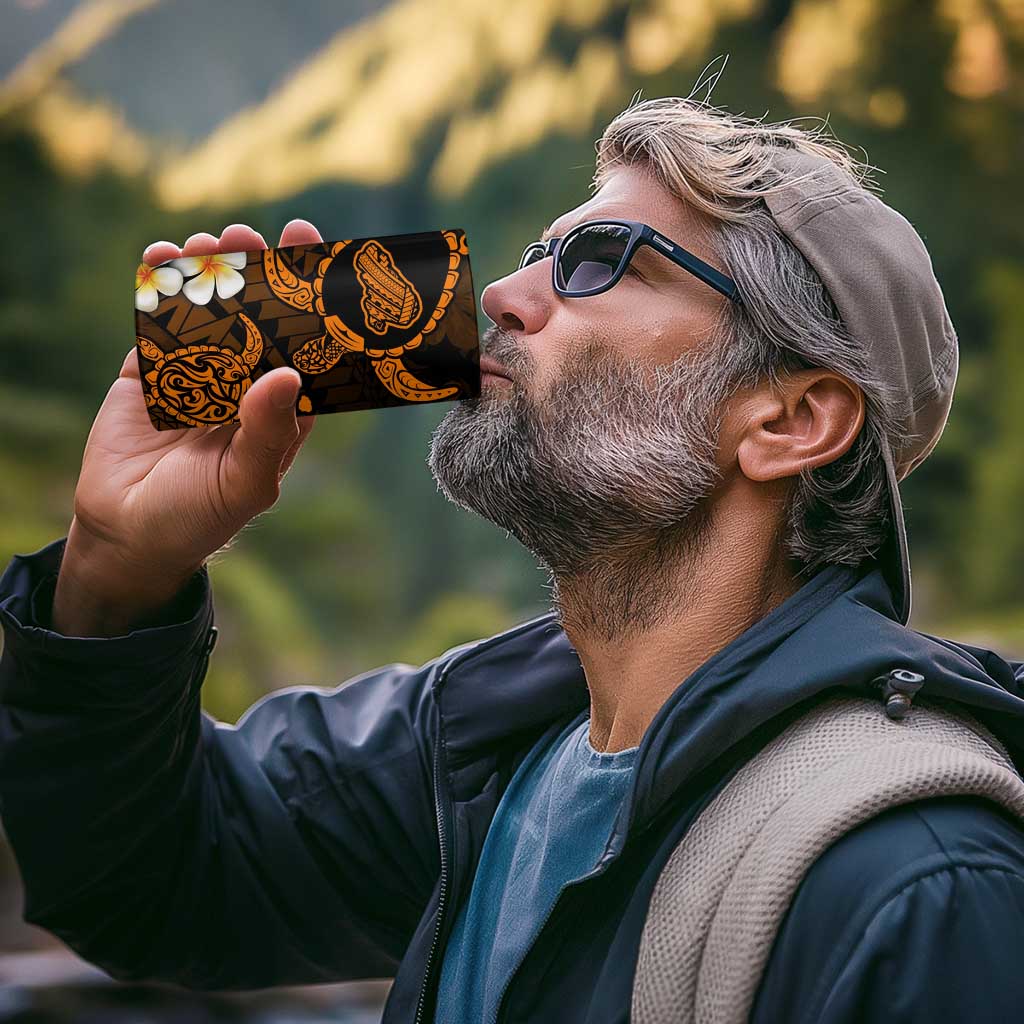 Hawaii Kahoolawe Islands Pacific Plumeria 4 in 1 Can Cooler Tumbler Gold Polynesian Tattoo