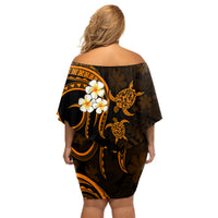 Hawaii Off Shoulder Short Dress Kahoolawe Islands Polynesian Sunset Plumeria Gold Vibe LT9 - Polynesian Pride